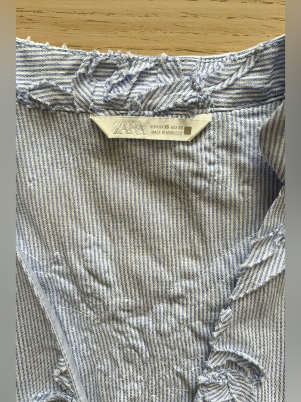 Zara Embroidered Floral Blue Stripe Blouse XS Cotton Boho - Picture 4 of 15
